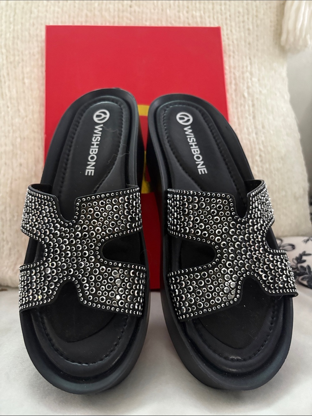 Wishbone Women's Black Studded Slide Sandals